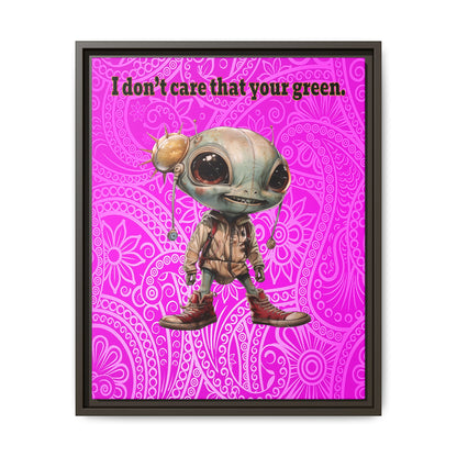 I don't care that your green - framed canvas art (pink swirl)