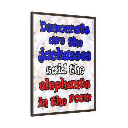 donkeys and elephants - framed canvas art (white marble)