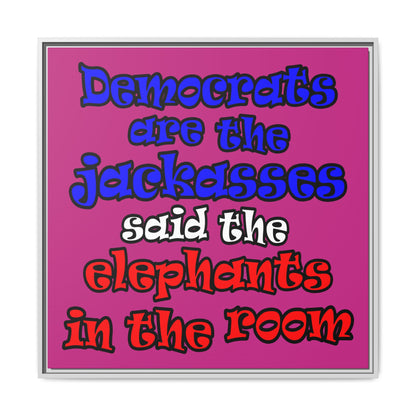 donkeys and elephants - framed canvas art (pink)