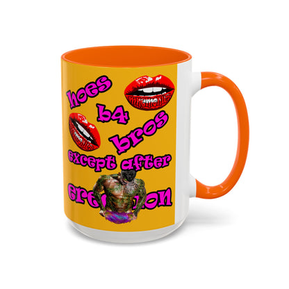 hoes b4 bros - Accent Mug (yellow)
