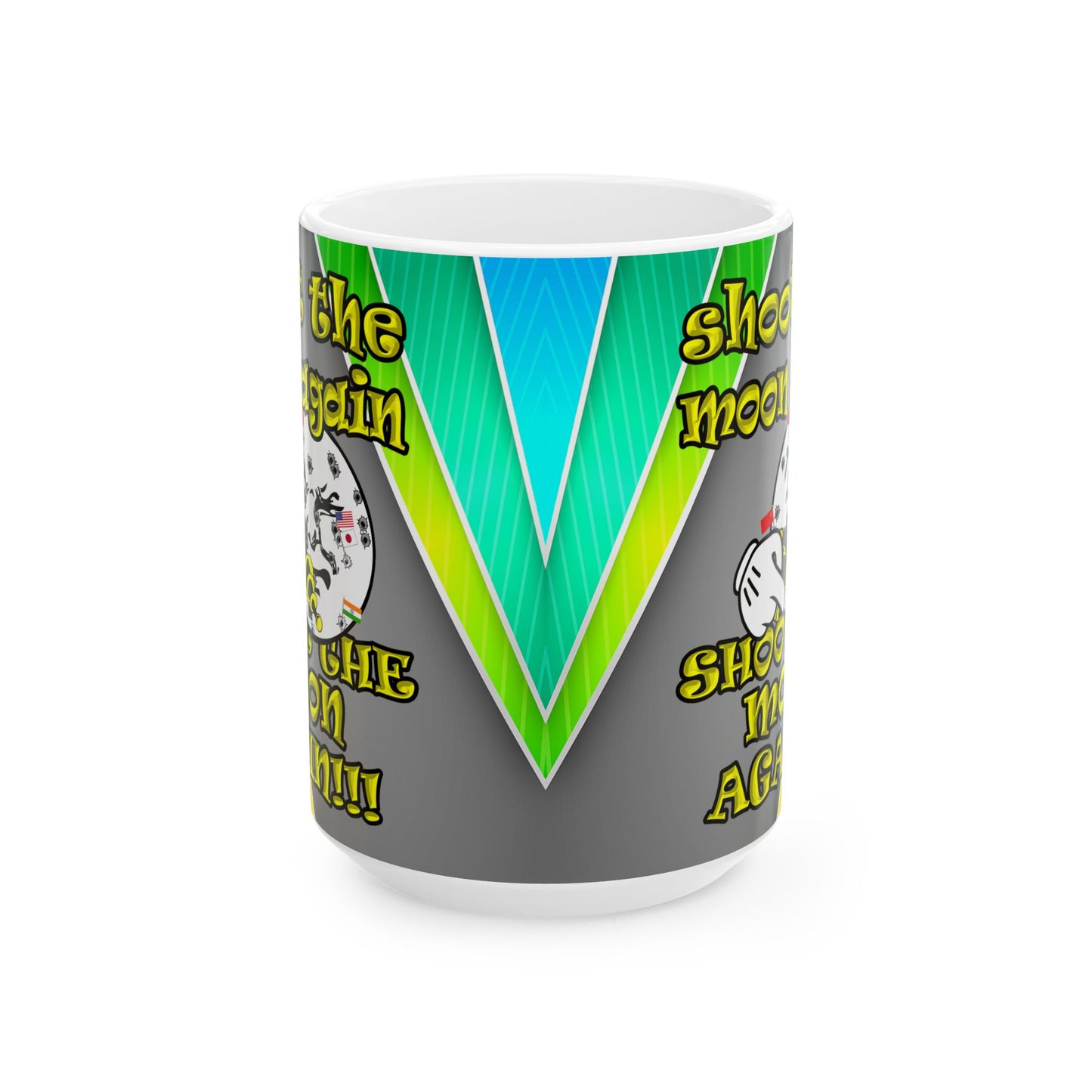 shoot the moon again - White Mug (rainbow split)