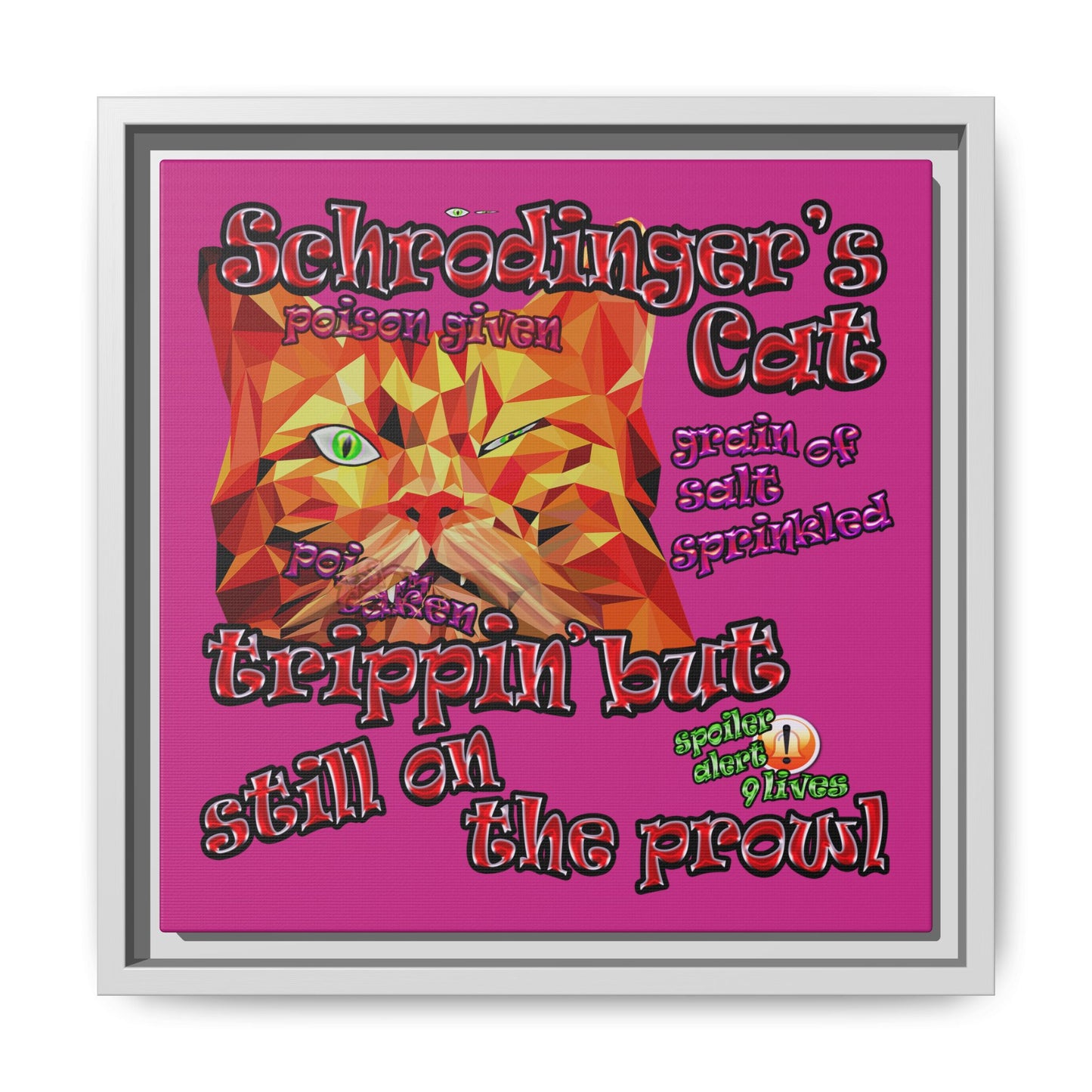 schrodinger's cat - framed canvas art (pink)