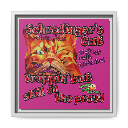 schrodinger's cat - framed canvas art (pink)