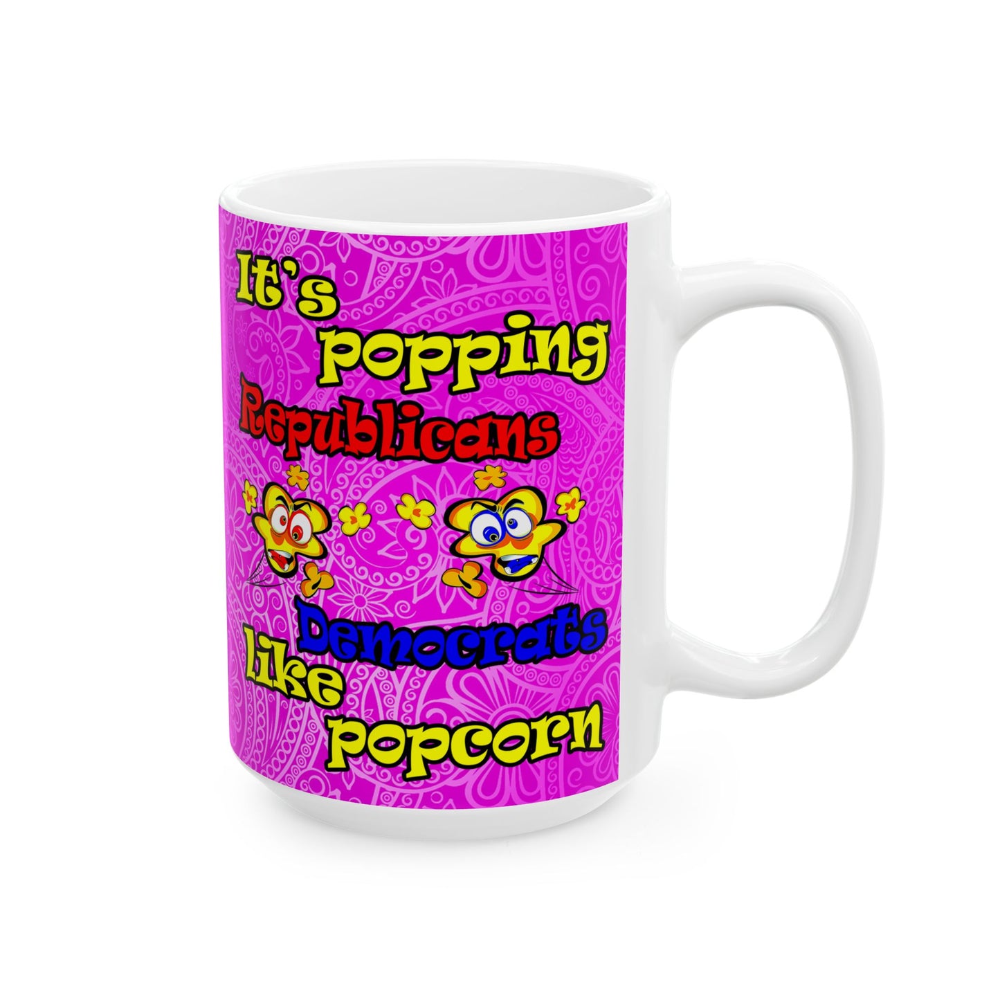 popping like popcorn - White Mug (pink swirl)