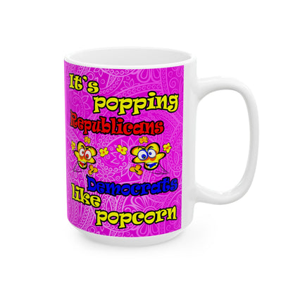 popping like popcorn - White Mug (pink swirl)