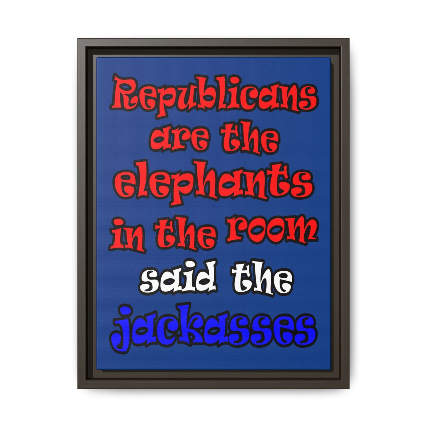 donkeys and elephants - framed canvas art (dark blue)