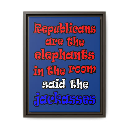 donkeys and elephants - framed canvas art (dark blue)