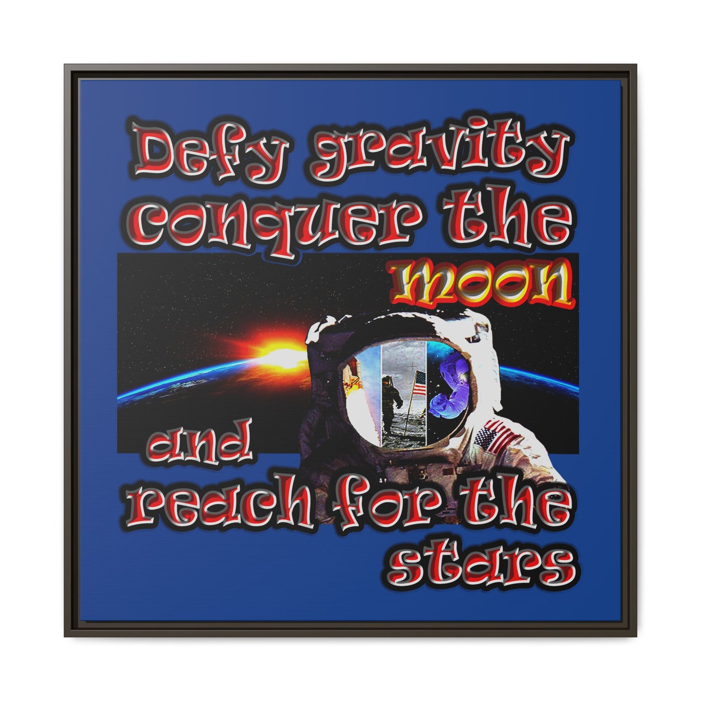 defy conquer reach - framed canvas art (dark blue)