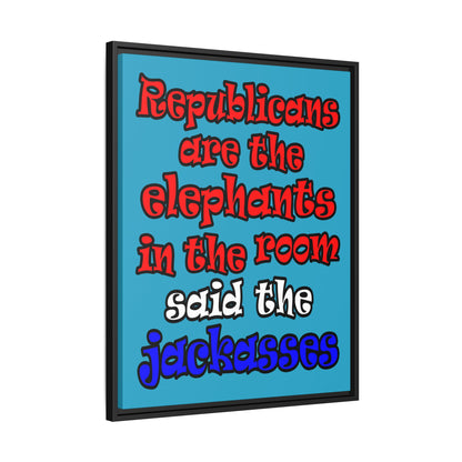 donkeys and elephants - framed canvas art (turquoise)