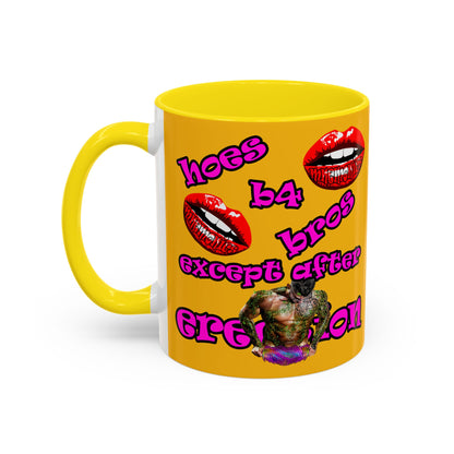 hoes b4 bros - Accent Mug (yellow)