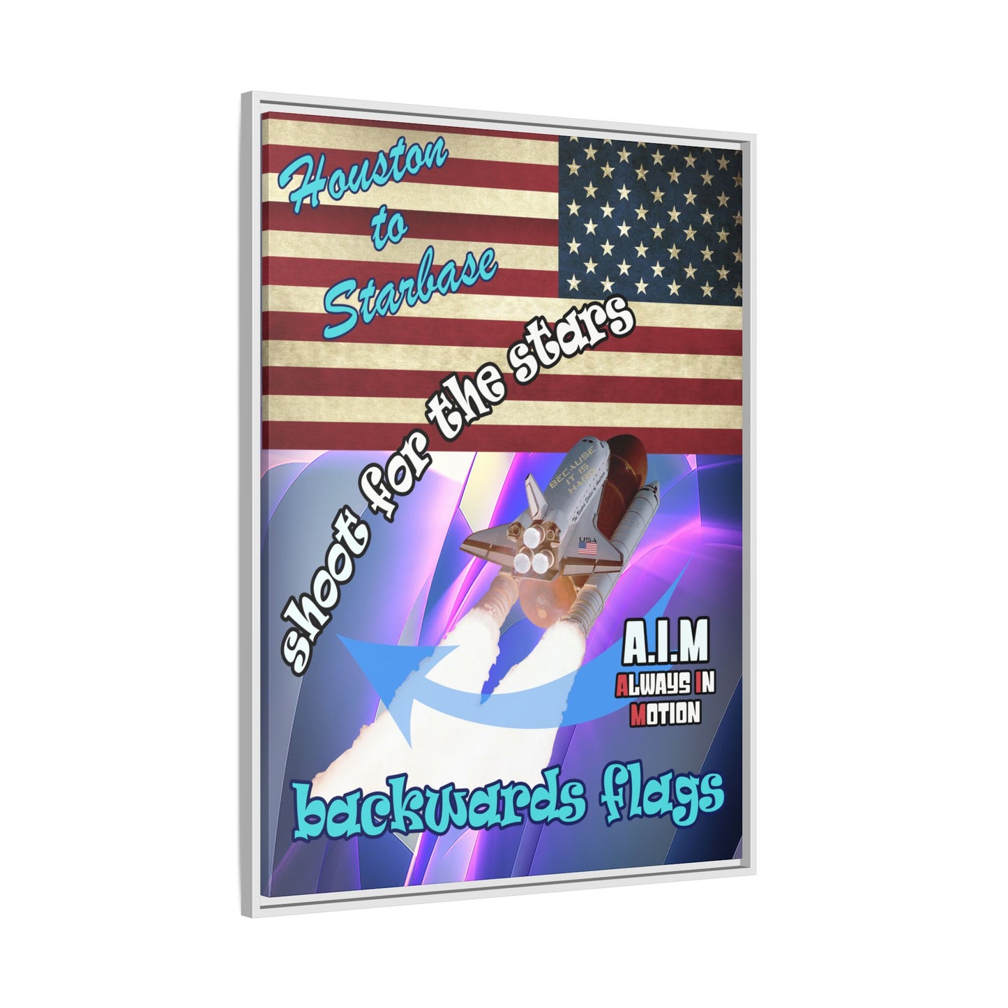 shoot for the stars - framed canvas art (grey-pink wave)