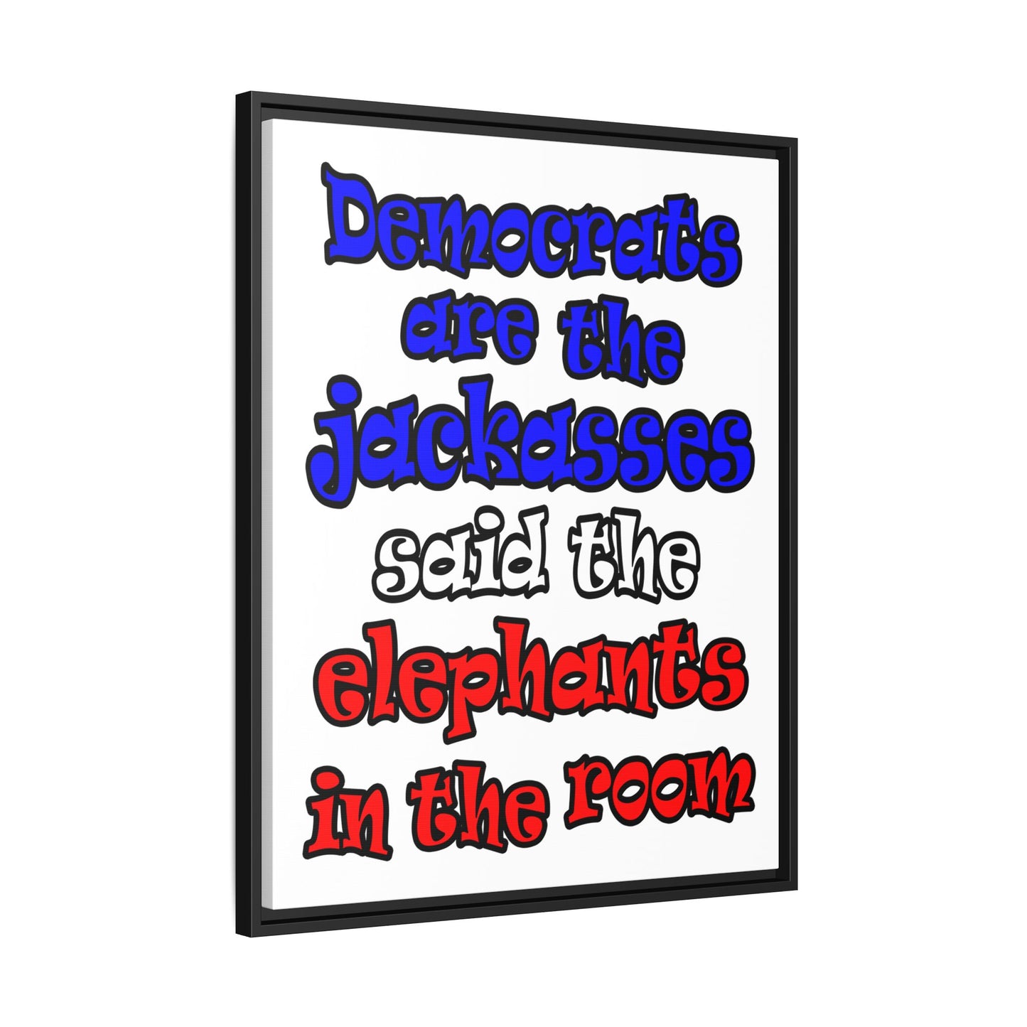 donkeys and elephants - framed canvas art (white)