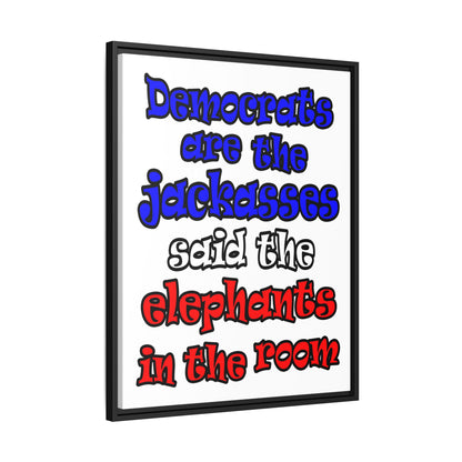 donkeys and elephants - framed canvas art (white)