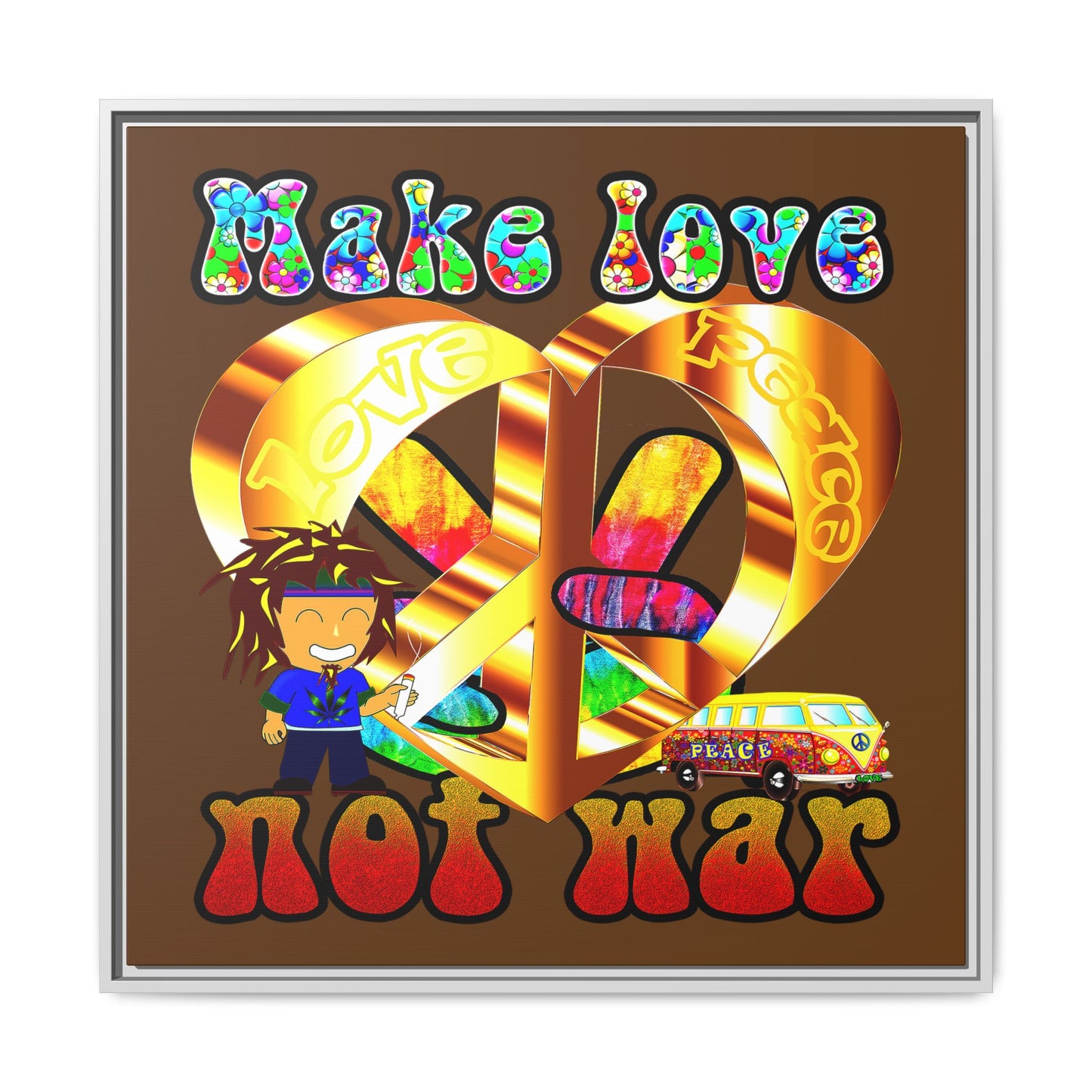 love peace - framed canvas art (brown)