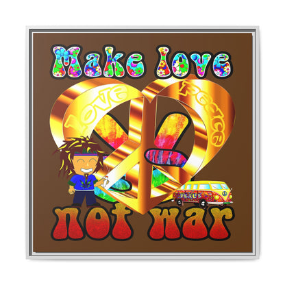 love peace - framed canvas art (brown)