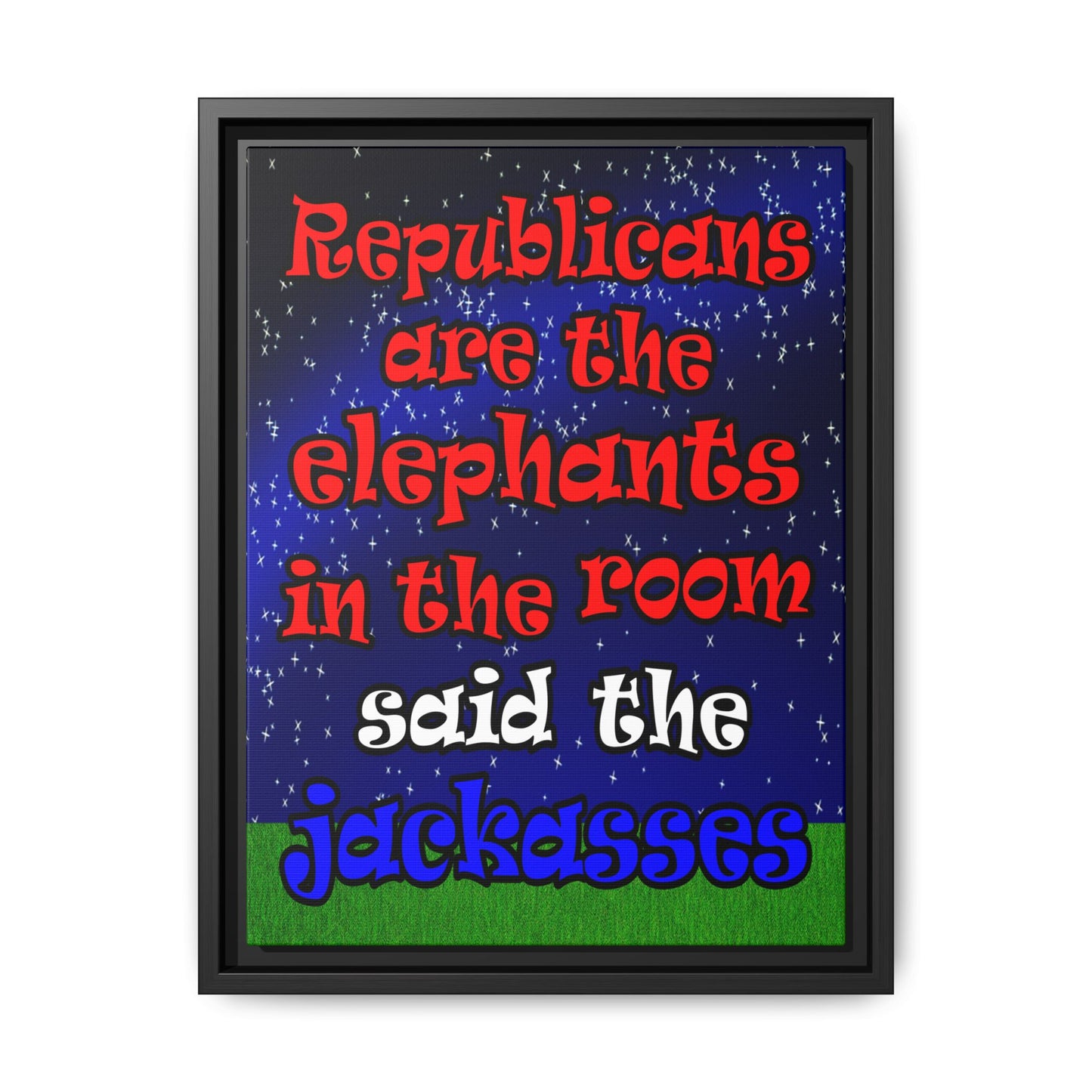 donkeys and elephants - framed canvas art ('snoops' background)