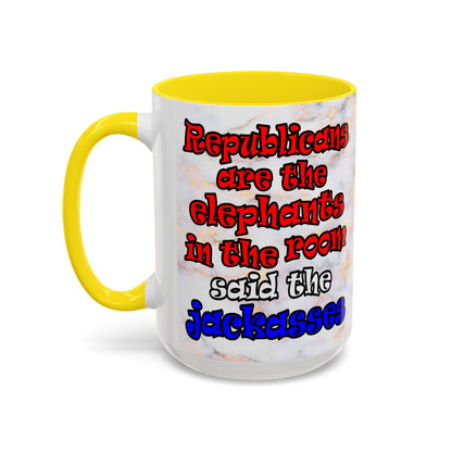 donkeys and elephants - Accent Mug (white marble)
