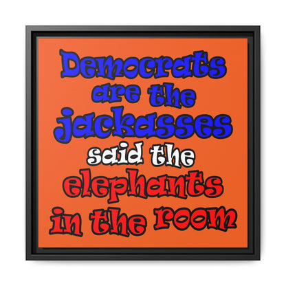 donkeys and elephants - framed canvas art (orange)