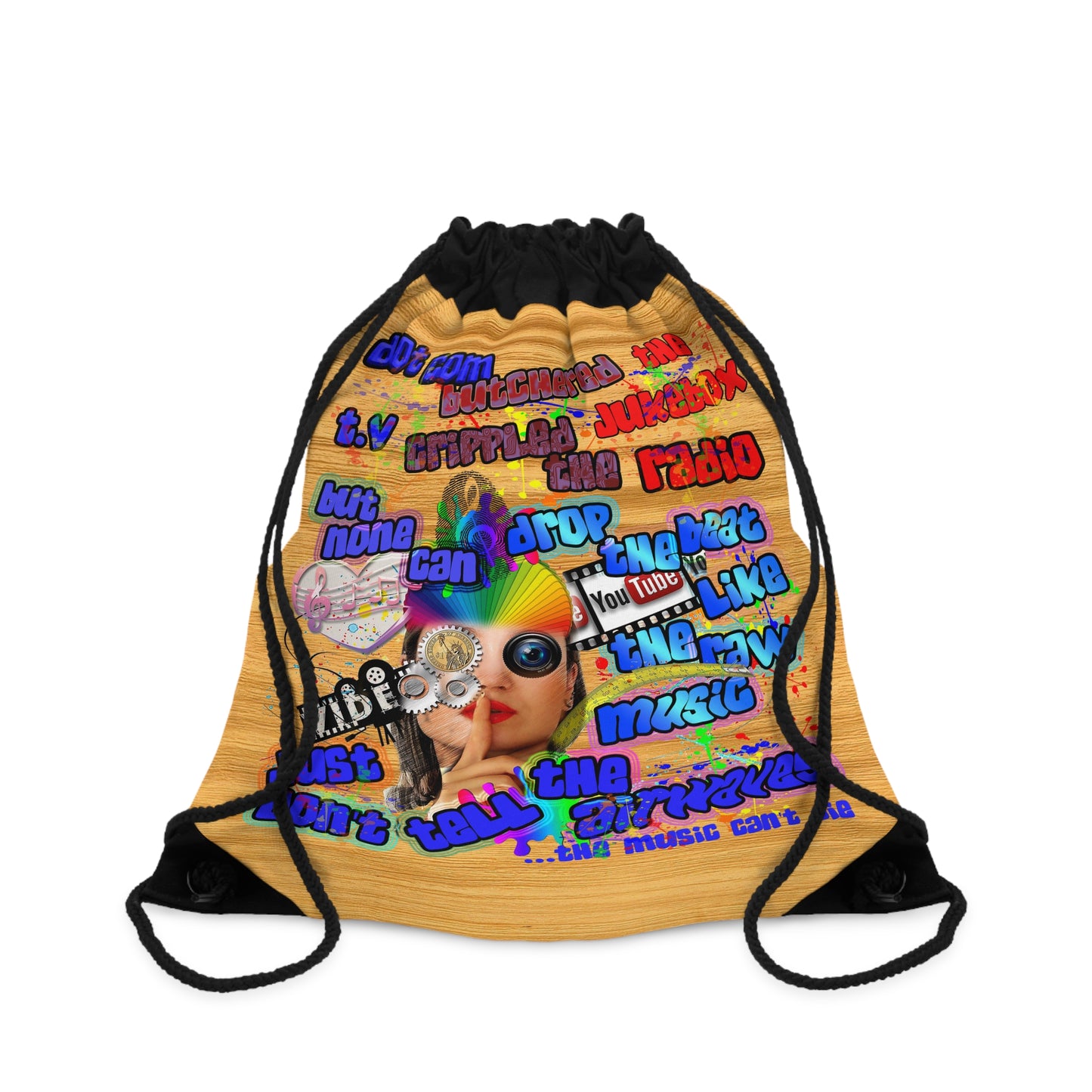 drop the beat - Drawstring Bag (butterscotch wood finish)