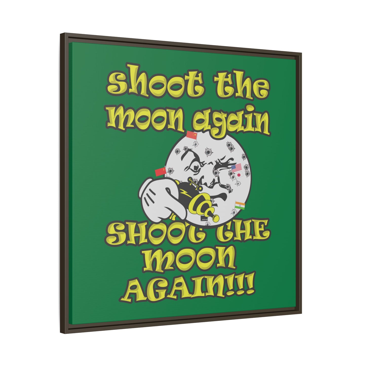shoot the moon again - framed canvas art (dark green)