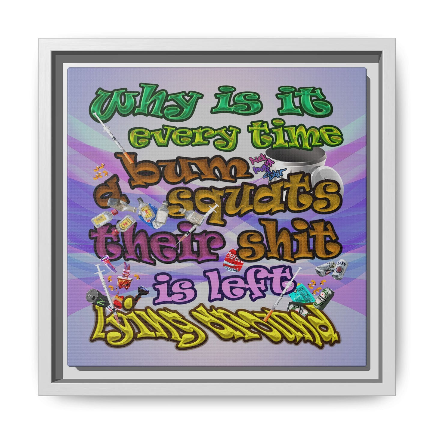 the bum's shit - framed canvas art (light blue-pink wave)