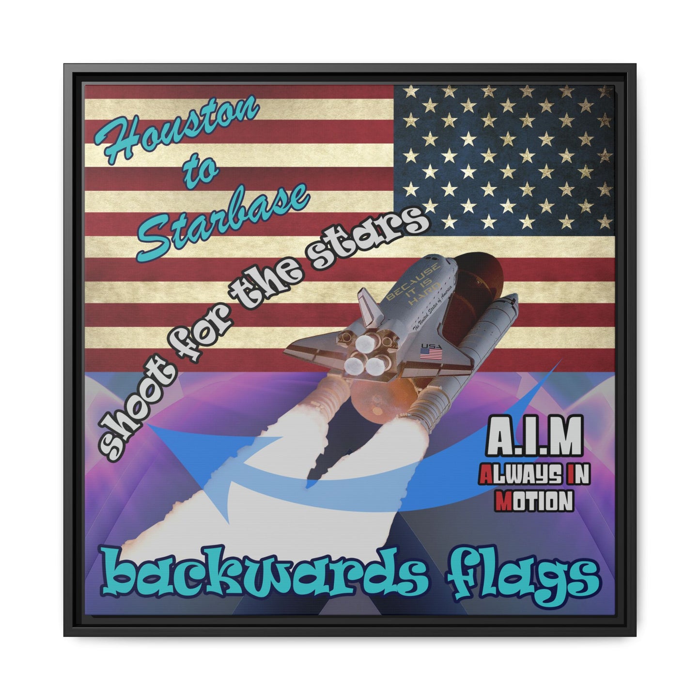 shoot for the stars - framed canvas art (grey-pink wave)