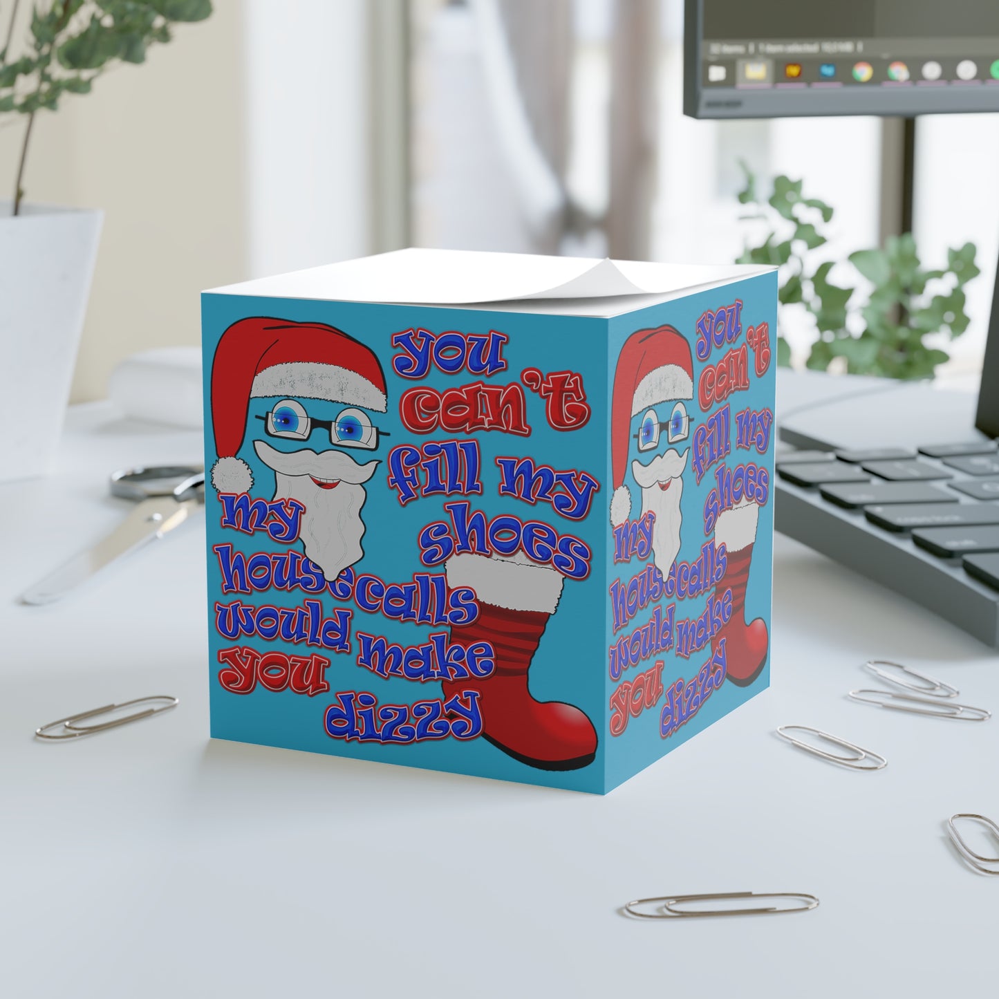 santa's shoes - note cube (turquoise)