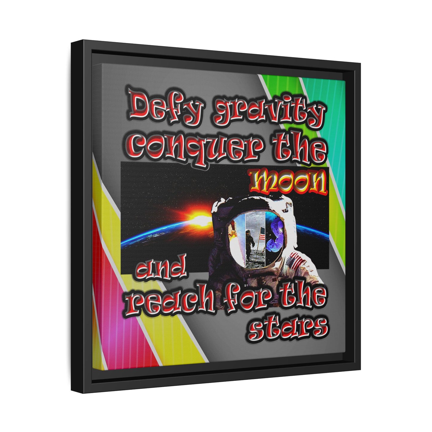 defy conquer reach - framed canvas art (rainbow split)
