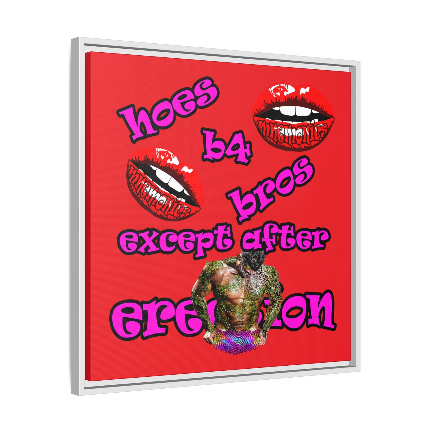 hoes b4 bros - framed canvas art (red)