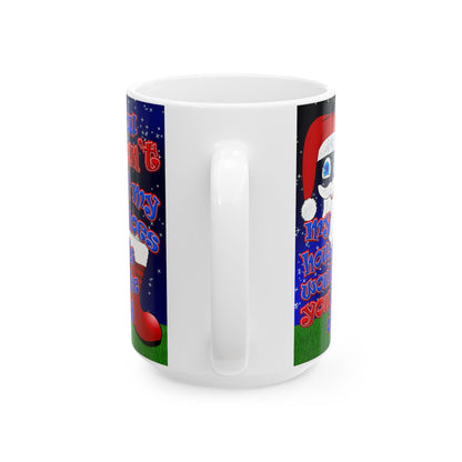 santa's shoes - White Mug ('snoops' background)