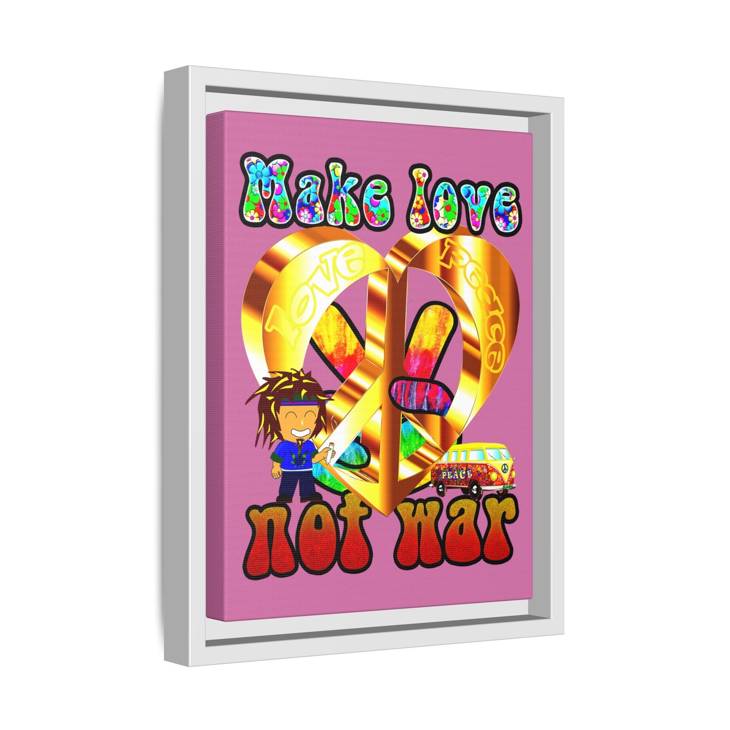 love peace - framed canvas art (light pink)
