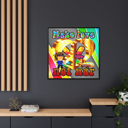love peace - framed canvas art (rainbow split)