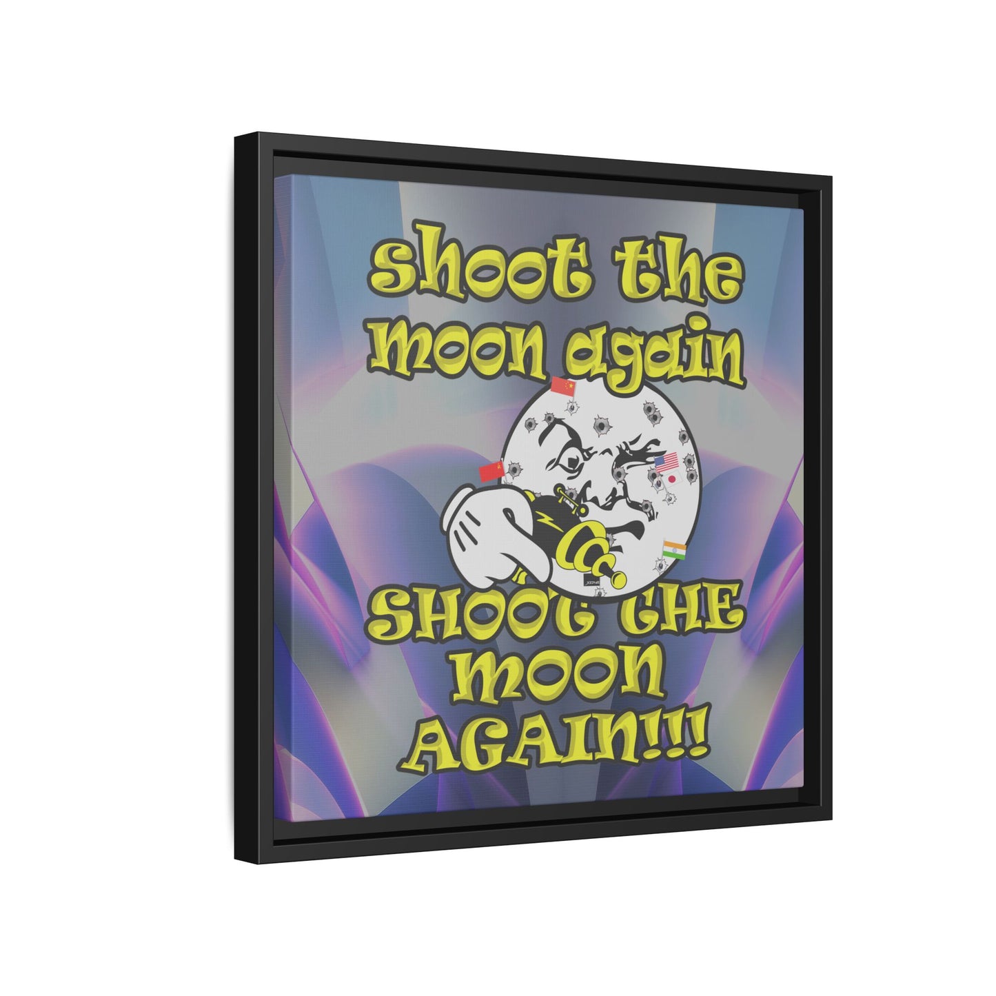 shoot the moon again - framed canvas art (grey-pink wave)