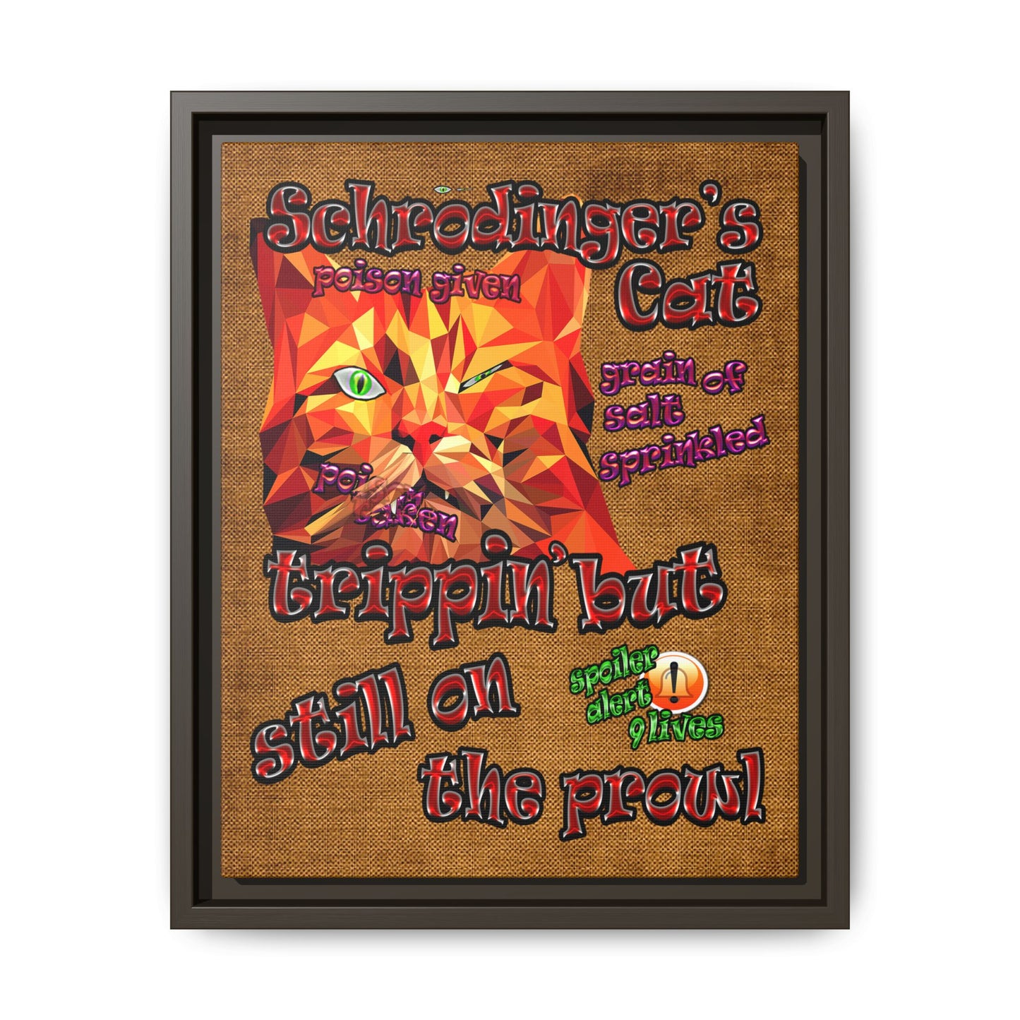 schrodinger's cat - framed canvas art (brown papyrus)