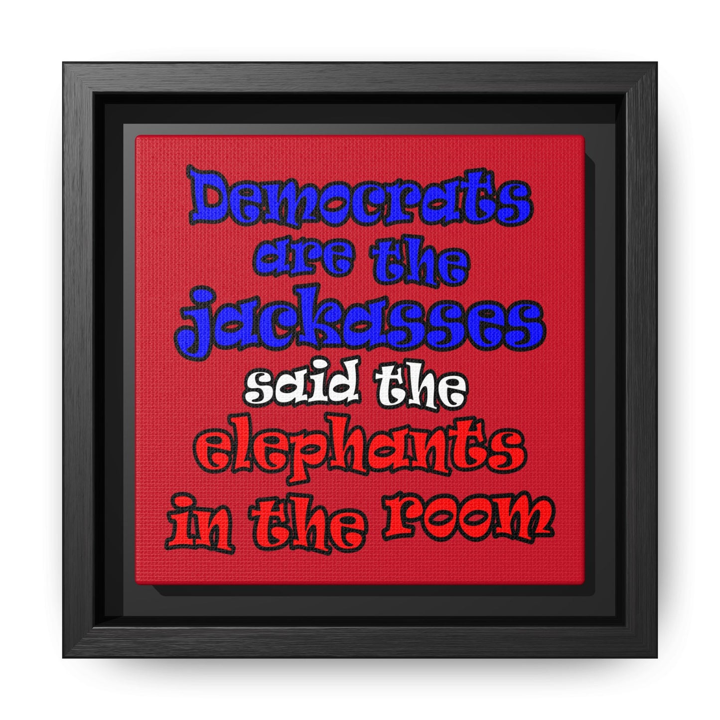 donkeys and elephants - framed canvas art (dark red)