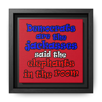 donkeys and elephants - framed canvas art (dark red)