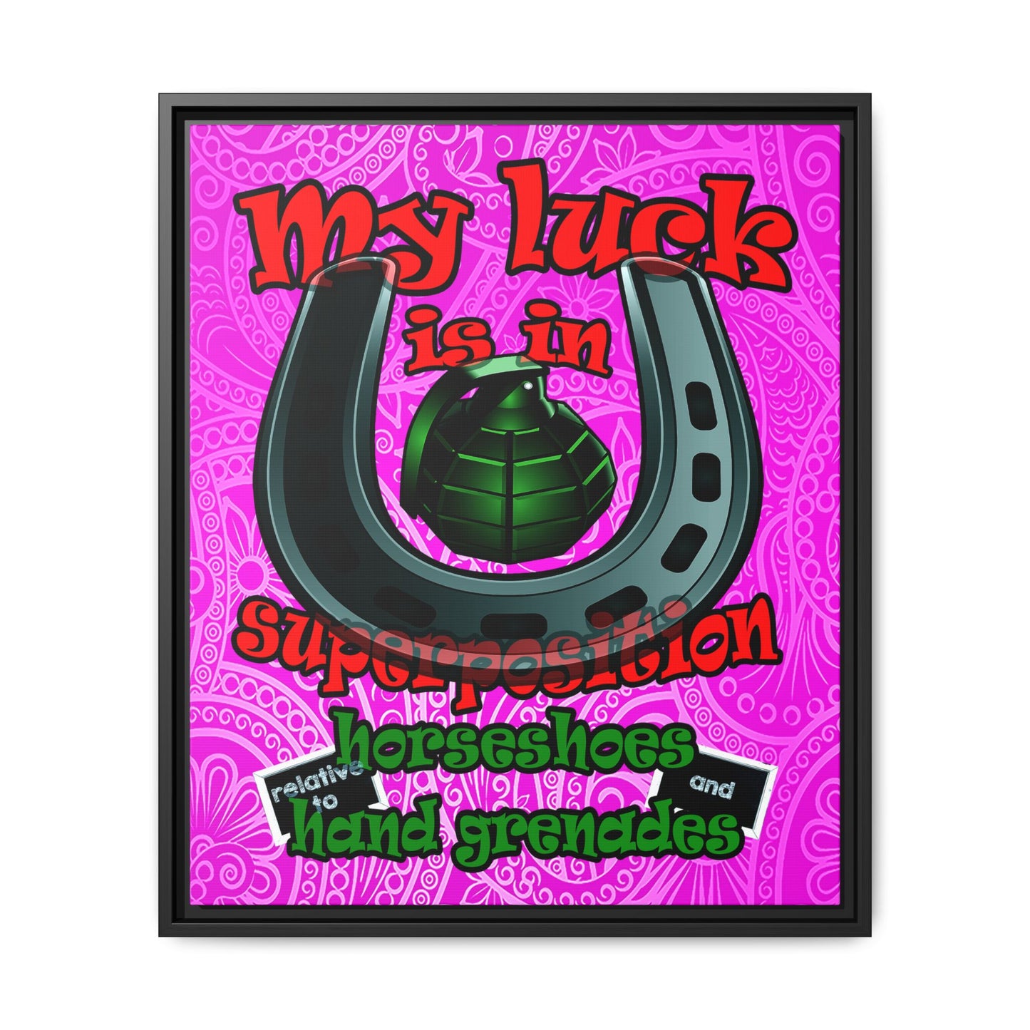 my luck - framed canvas art (pink swirl)