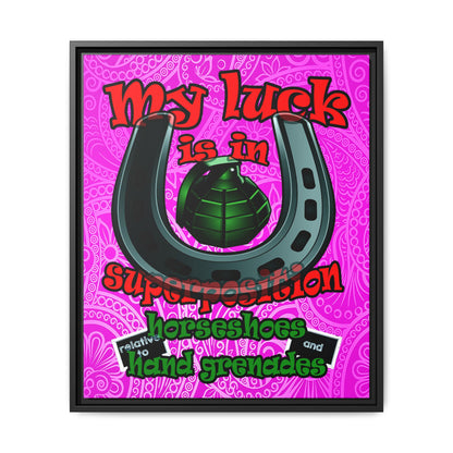 my luck - framed canvas art (pink swirl)