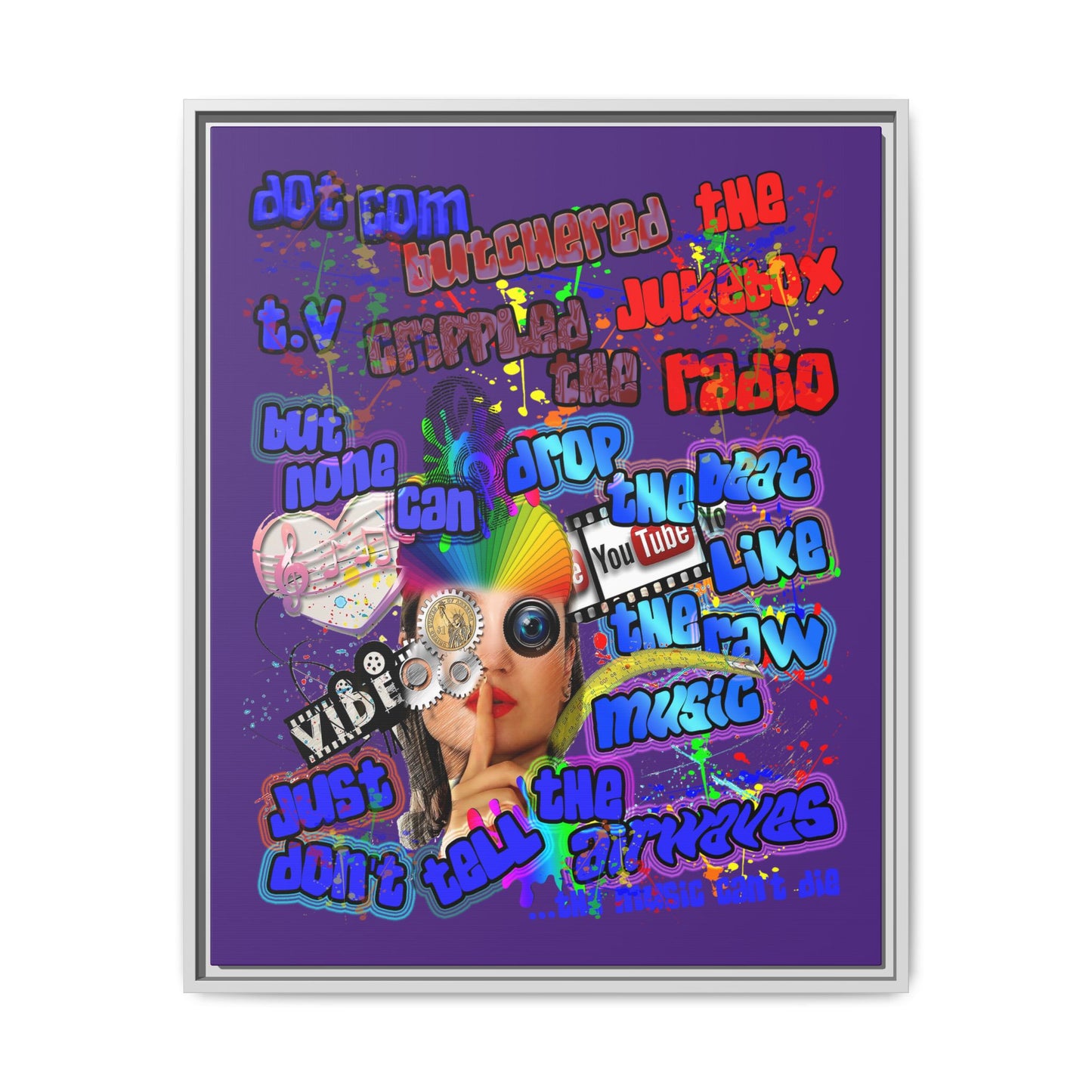 drop the beat - framed canvas art (purple)