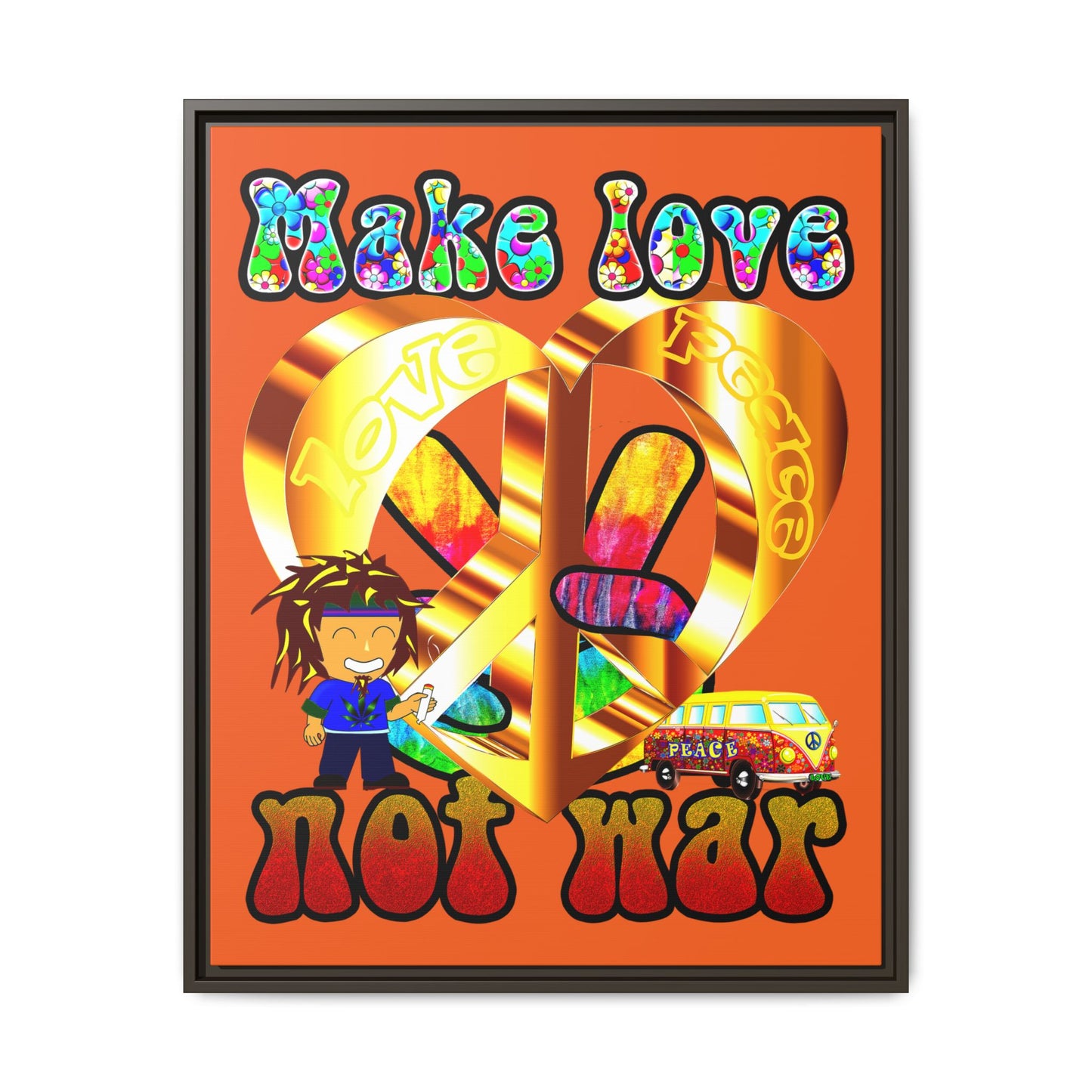 love peace - framed canvas art (orange)