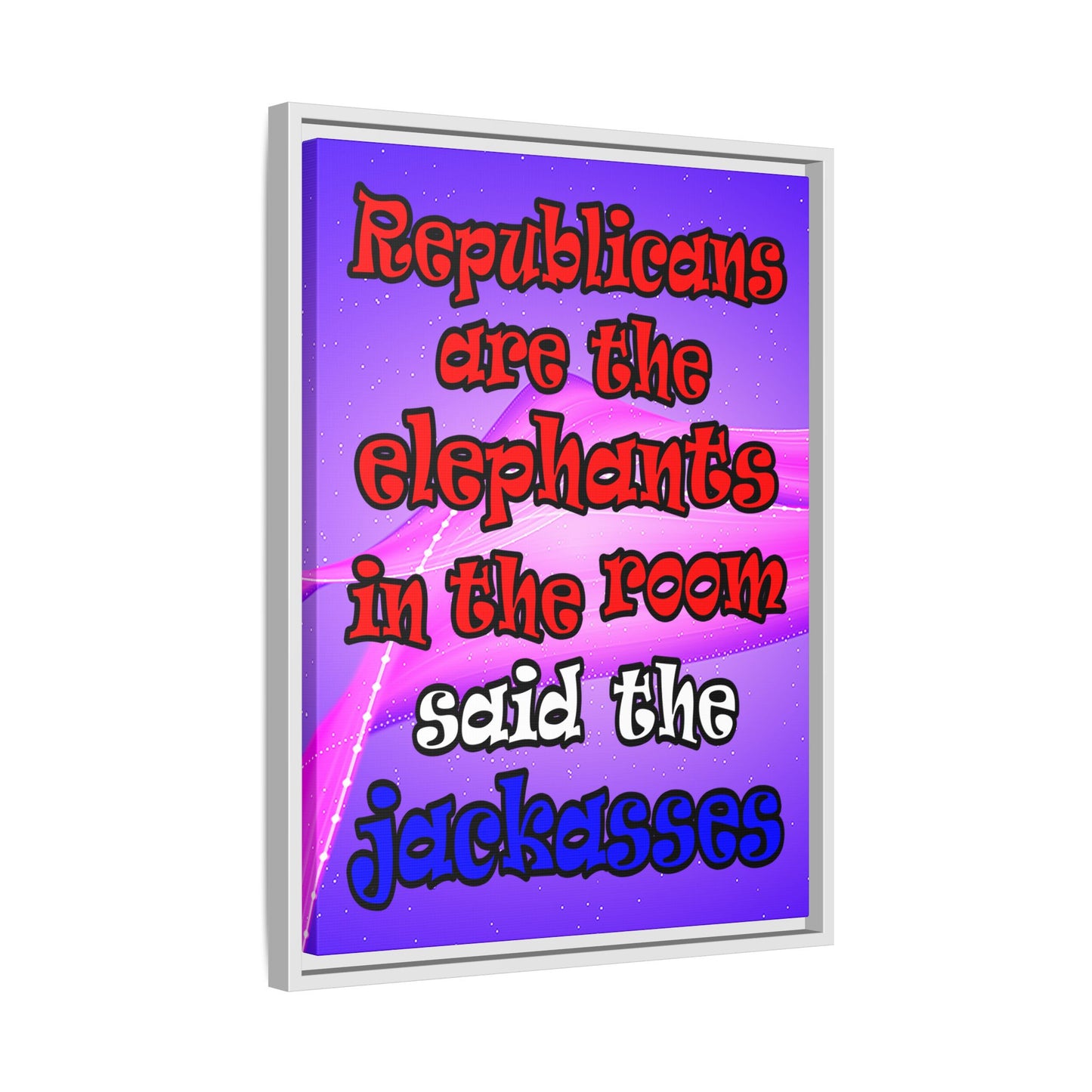 donkeys and elephants - framed canvas art (purple-pink wave)