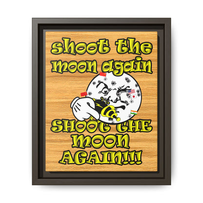 shoot the moon again - framed canvas art (butterscotch wood finish)