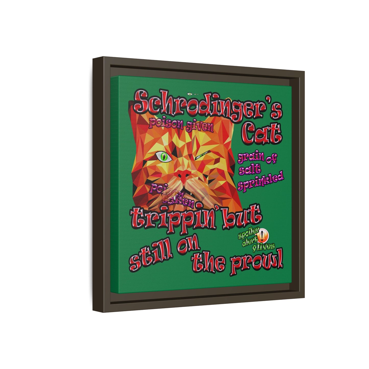schrodinger's cat - framed canvas art (dark green)