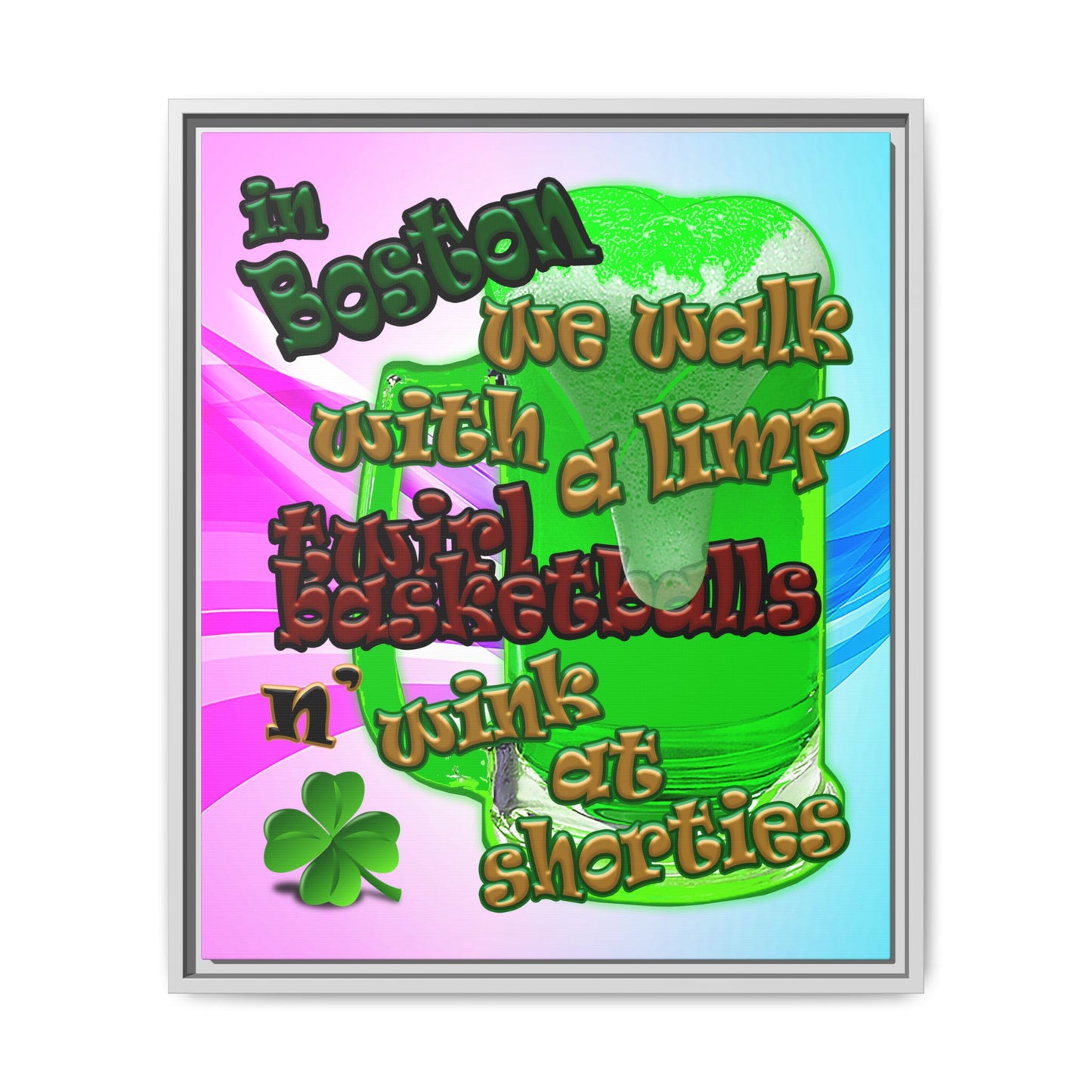 celtics logo - framed canvas art (light blue-pink wave)
