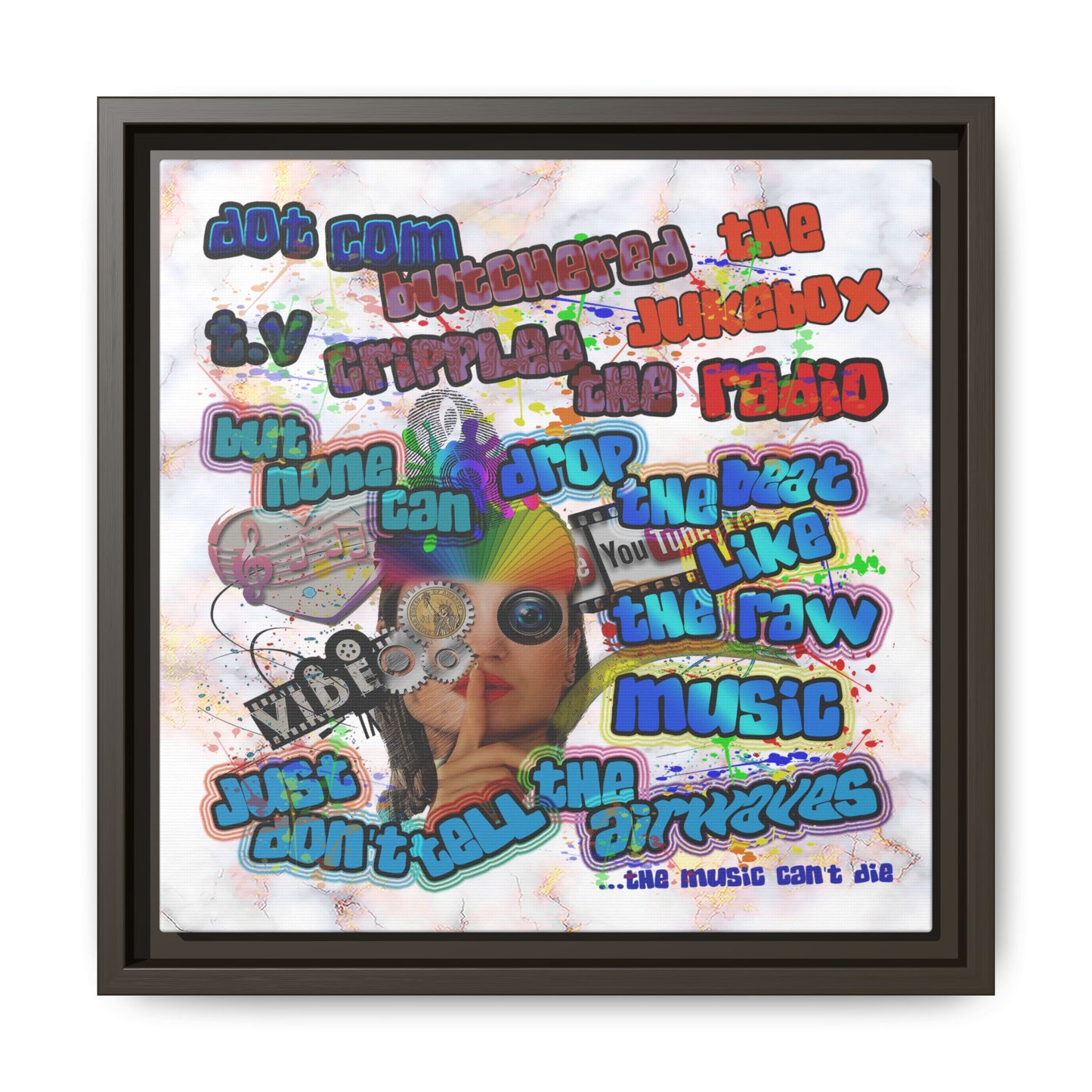 drop the beat - framed canvas art (white marble)