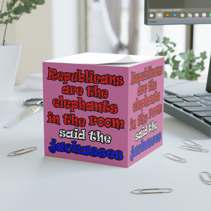 donkeys and elephants - note cube (light pink)