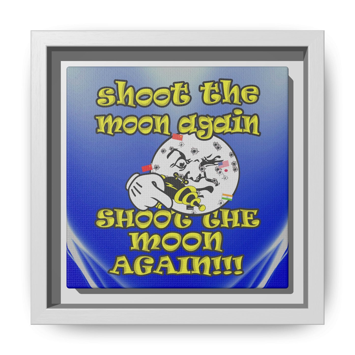 shoot the moon again - framed canvas art (blue-white wave)