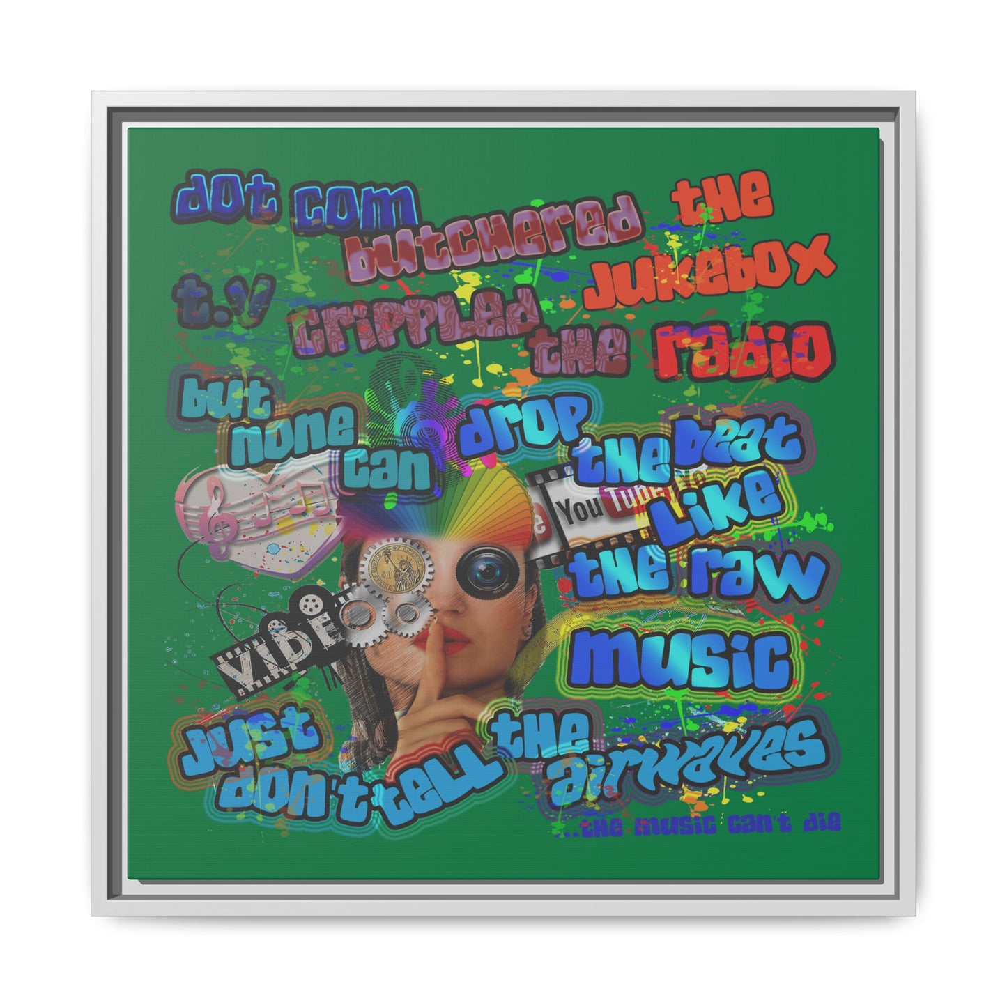 drop the beat - framed canvas art (dark green)