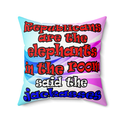 donkeys and elephants - Faux Suede Square Pillow - (light blue-pink wave)