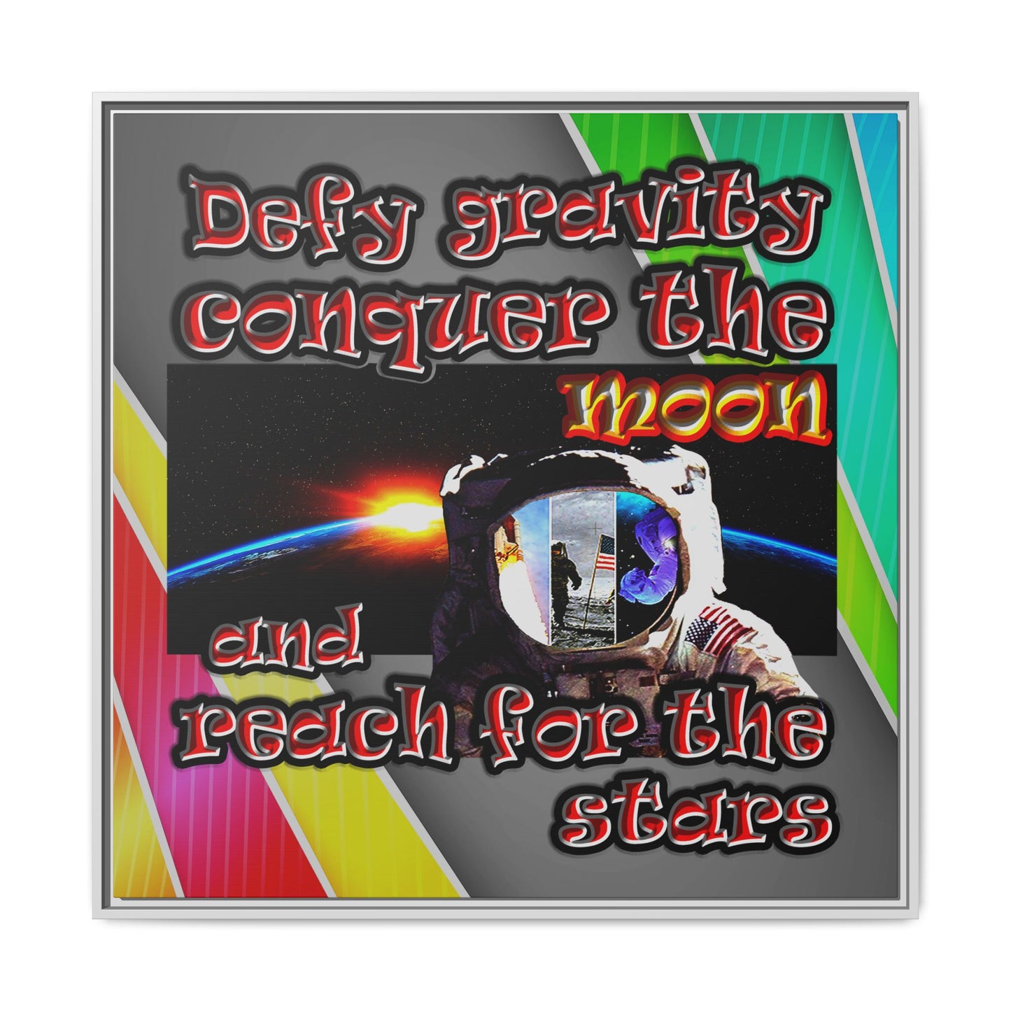 defy conquer reach - framed canvas art (rainbow split)